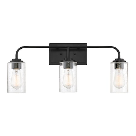 Designers Fountain Logan 24.5in 3-Light Matte Black Transitional Indoor Vanity Light with Clear Seedy Glass Shades 96403-MB